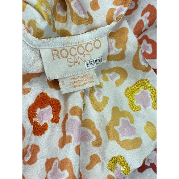 Rococo Sand Sz S Maxi Dress Avana Leopard Print Pleated Puff Sleeve Vneck - Picture 7 of 13